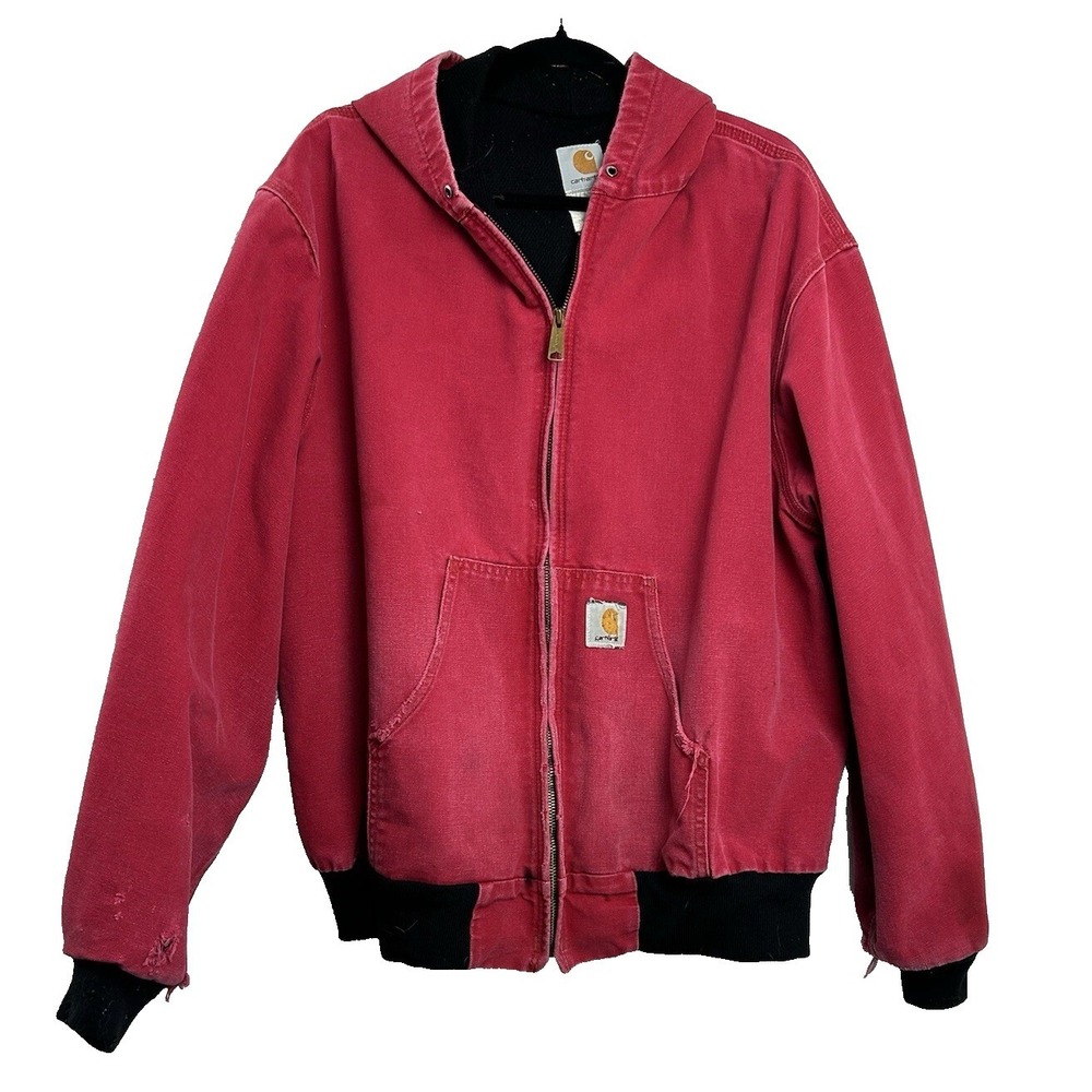 VTG 90s Carhartt J03 RED Active Jacket XL Faded USA Made Thermal Lined